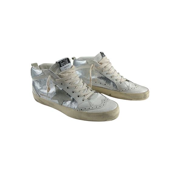 Golden Goose 'Mid Star' Silver Leather Distressed Suede-Trimmed Metallic - Picture 2 of 7